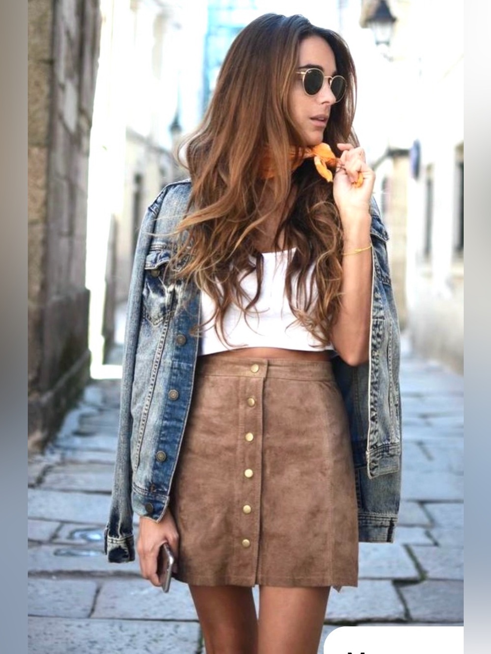 00/XS Wilfred Tan Faux Suede Button-Front Mini Skirt ARITZIA